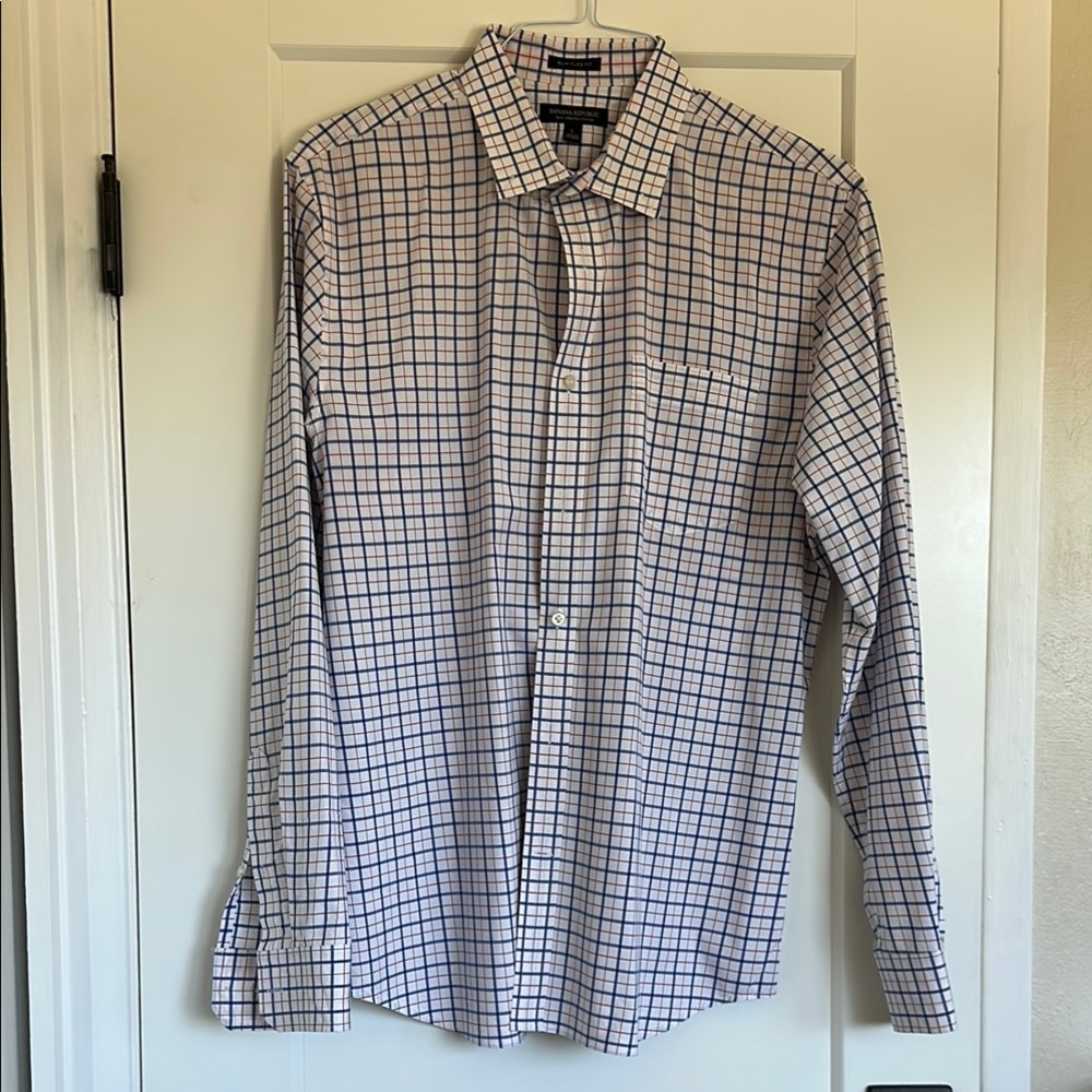 Banana Republic Blue and White Plaid Casual Shirt